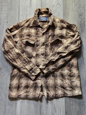 Vintage 70s Pendleton Wool Board Shirt Mens XL Plaid Brown Shadow Flannel USA